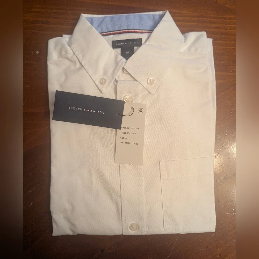Tommy Hilfiger Boys Classic White Oxford Button Down Dress Shirt Nwt Size 14